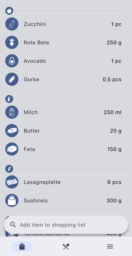Shared shopping list
